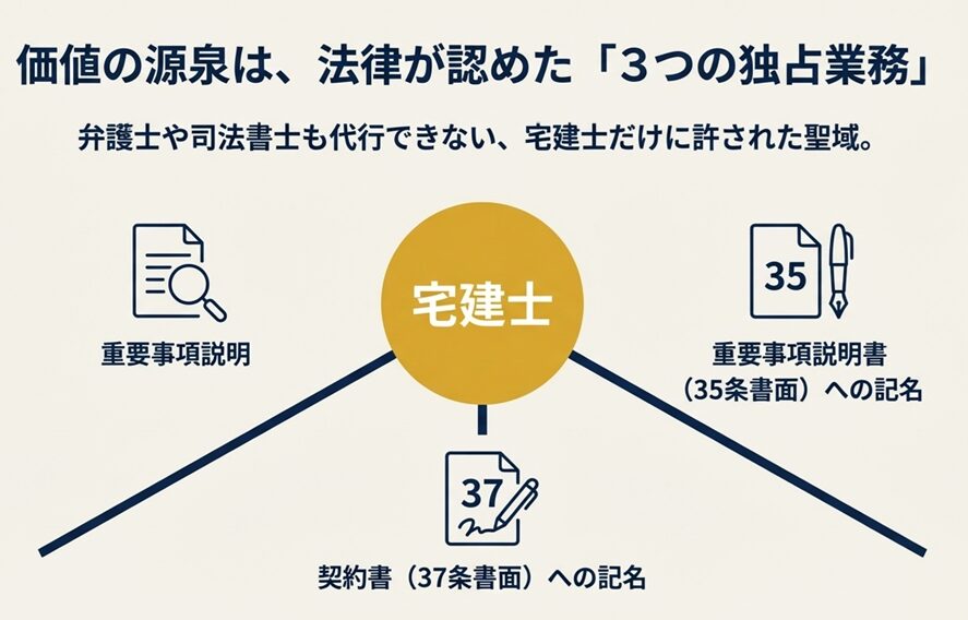 宅建士の3つの独占業務を示した図