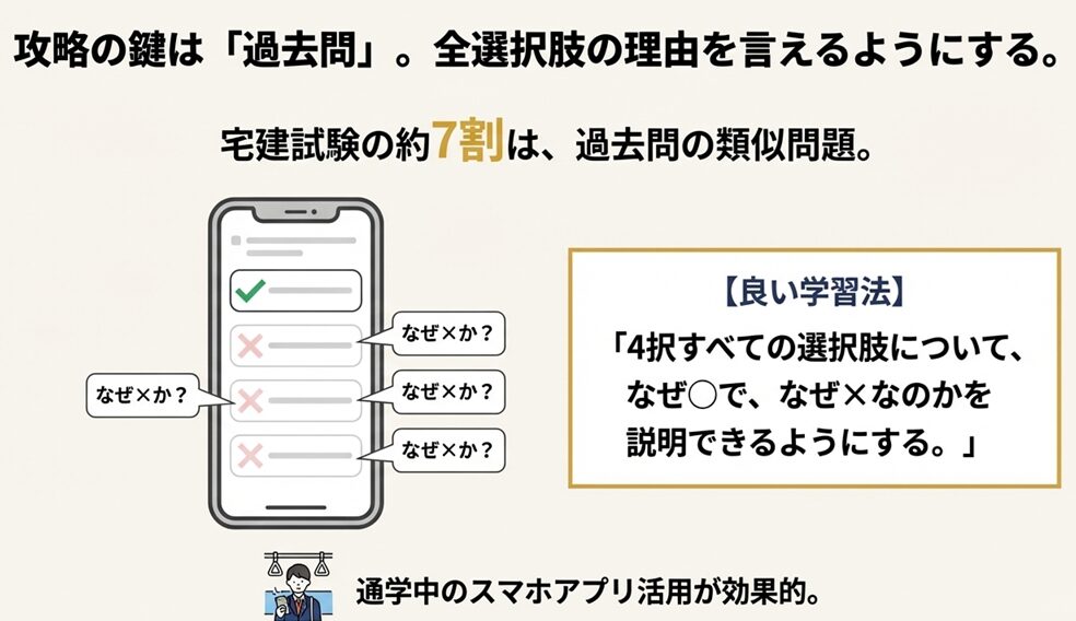 宅建試験の7割は過去問の類似問題。4択すべての理由を説明できるようにする学習法