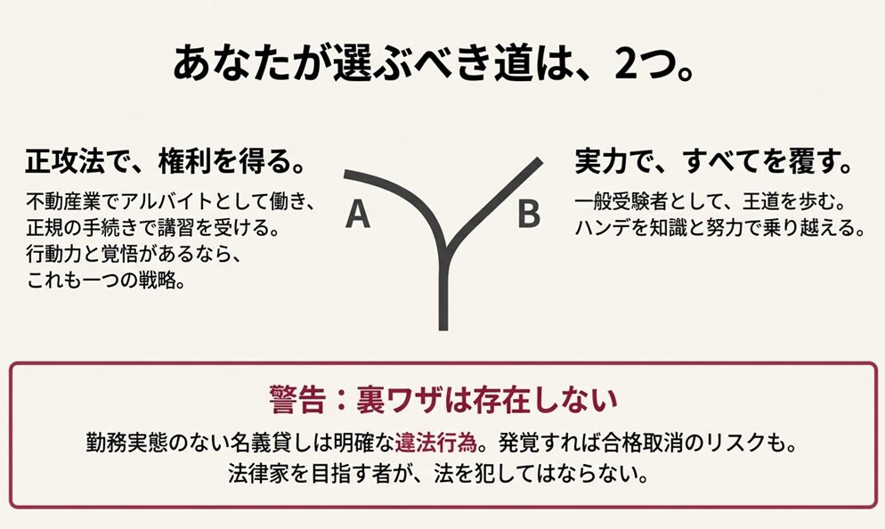 正攻法で免除を得るか実力で覆すかの分岐点と、名義貸し等の裏ワザ禁止警告