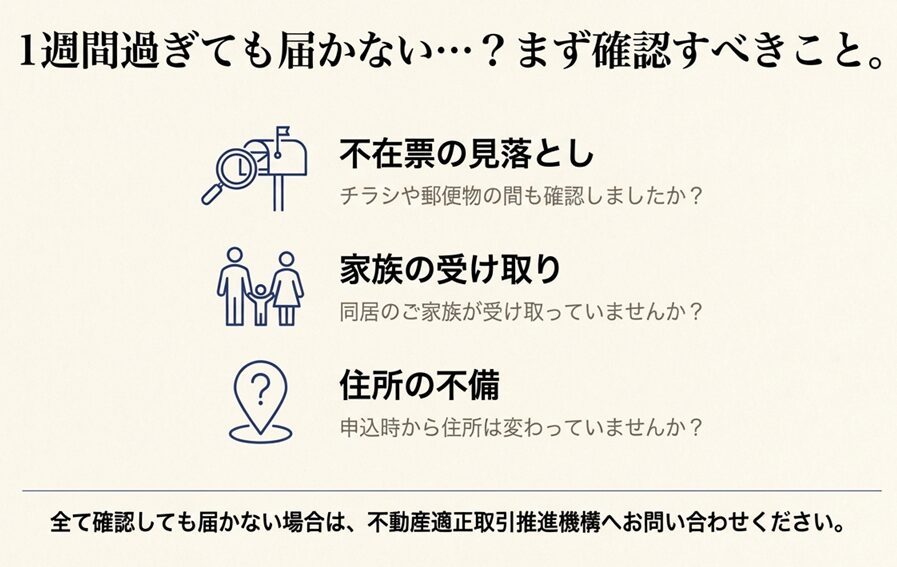 1週間過ぎても届かない場合に確認すべき「不在票の見落とし」「家族の受け取り」「住所の不備」の3つのポイント