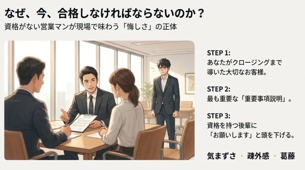 資格がない営業マンが悔しがる様子
