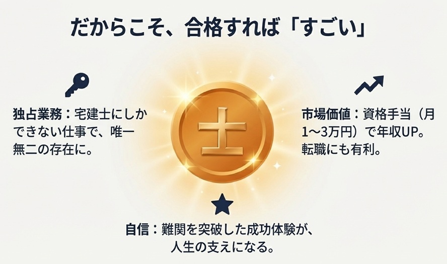 だからこそ、合格すれば「すごい」。独占業務、市場価値(資格手当)、自信。