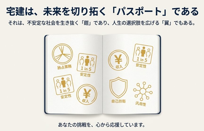 宅建は未来を切り拓くパスポートであることを示した図