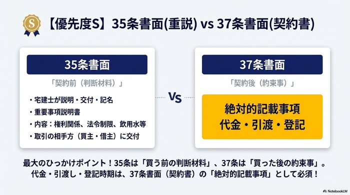 【優先度S】35条書面(重説) vs 37条書面(契約書)