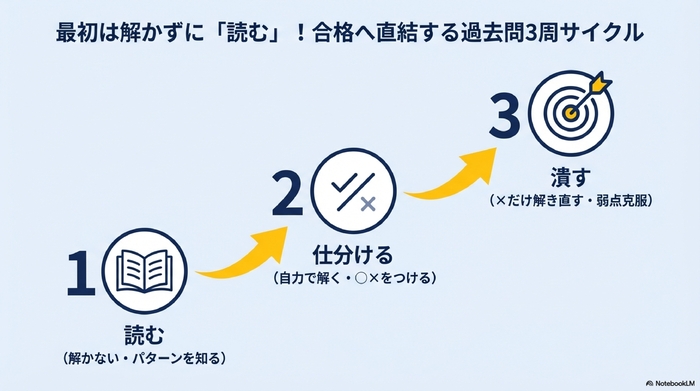 最初は解かずに「読む」!合格へ直結する過去問3周サイクル