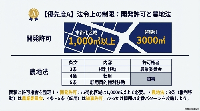 【優先度A】法令上の制限:開発許可と農地法